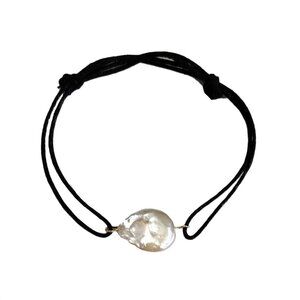 Tigerstars Fresh Water Pearl Black Waxed Thread Bracelet